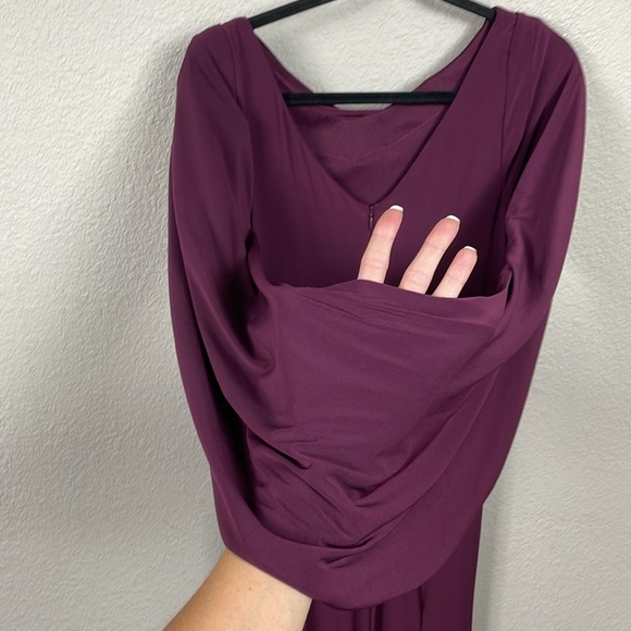 NWT Betsy & Adam Cape Long Sleeve Trumpet Gown Wine Cabernet Purple Sz 10 - Picture 6 of 13